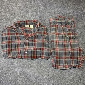 L.L.Bean Men's Medium Scotch Plaid Flannel Pajama Set Gray Red Preppy Classic